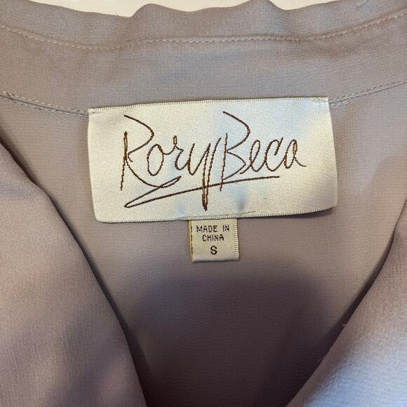 Rory Beca Tan Silk Beaded Bodice Sheer Sleeveless Collared Blouse Women Sz S - Picture 6 of 8